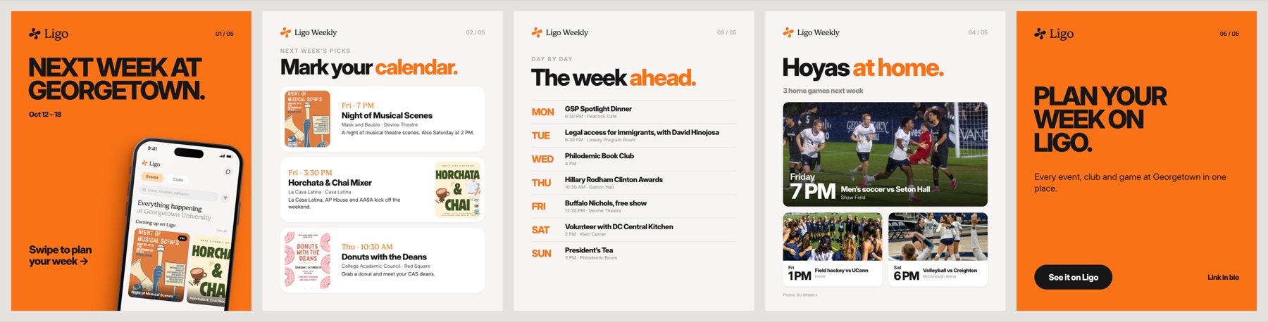 Five slides of a Next Week at Georgetown carousel